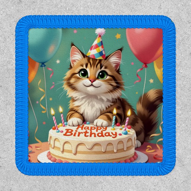 Funny happy birthday cat patch (Front)