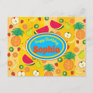 Funny happy birthday colorful fruit label Cheerful Postcard