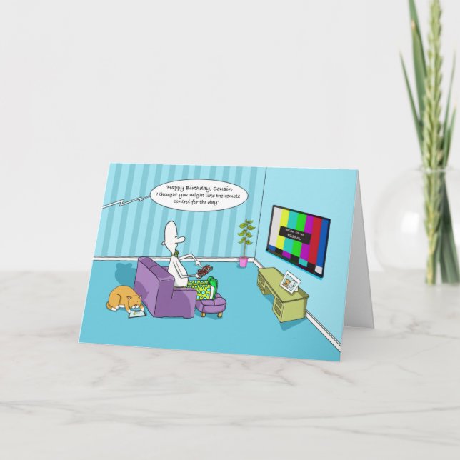 Funny Happy Birthday Cousin With Remote Control Card (Front)