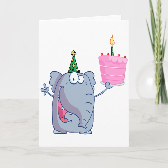 funny happy birthday elephant cartoon card (Front)