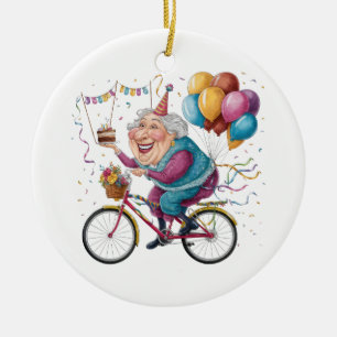 Funny Happy Birthday Grandma Gift Cycling Granny Ceramic Ornament