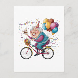 Funny Happy Birthday Grandma Gift Cycling Granny Invitation Postcard