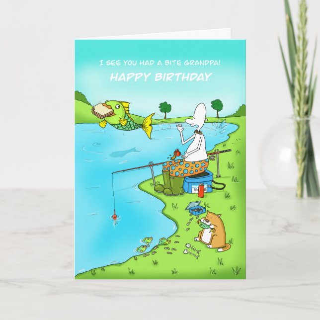 Funny happy birthday grandpa fisherman card (Front)