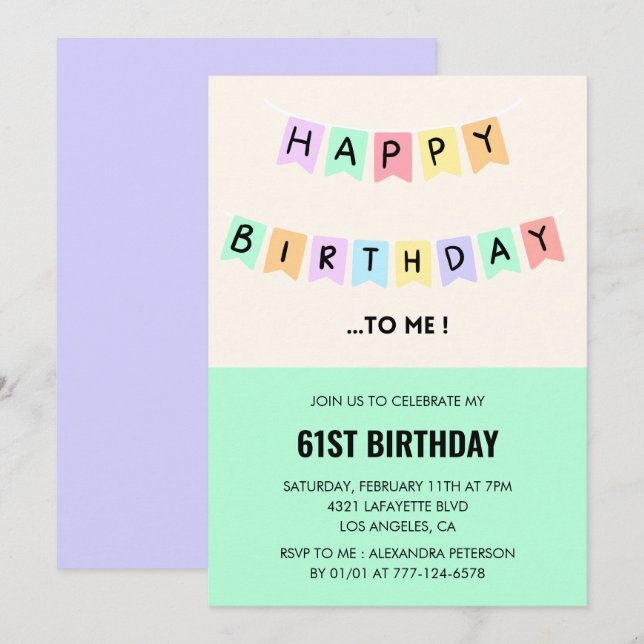  Funny Happy Birthday Humor 61st birthday  Invitation (Front/Back)