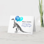 Funny Happy Birthday | Old Age Card<br><div class="desc">Funny modern birthday card,  featuring a skeleton dinosaur carrying some blue balloons with the caption "WELL DONE - for being born many years ago!". Inside the message reads Happy Birthday. All text can be personalised.</div>