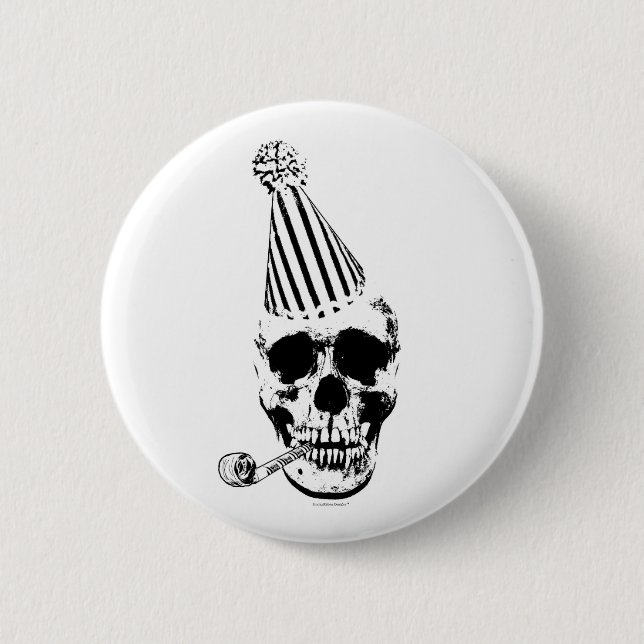 Funny Happy Birthday Party Hat Skull Button (Front)