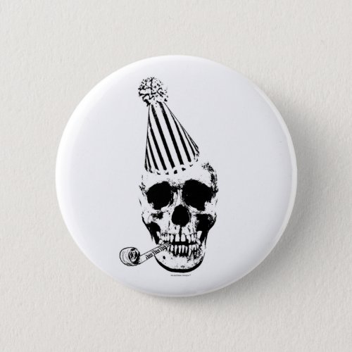 Funny Happy Birthday Party Hat Skull Button