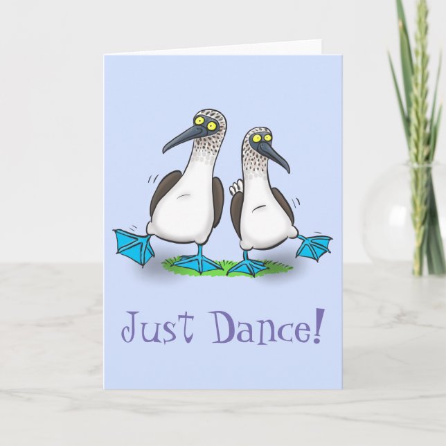 Funny, happy blue footed boobies birthday cartoon card (Front)