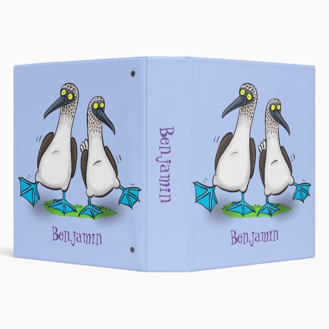 Funny, happy blue footed boobies dancing cartoon 3 ring binder (Background)