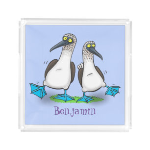 Funny, happy blue footed boobies dancing cartoon acrylic tray
