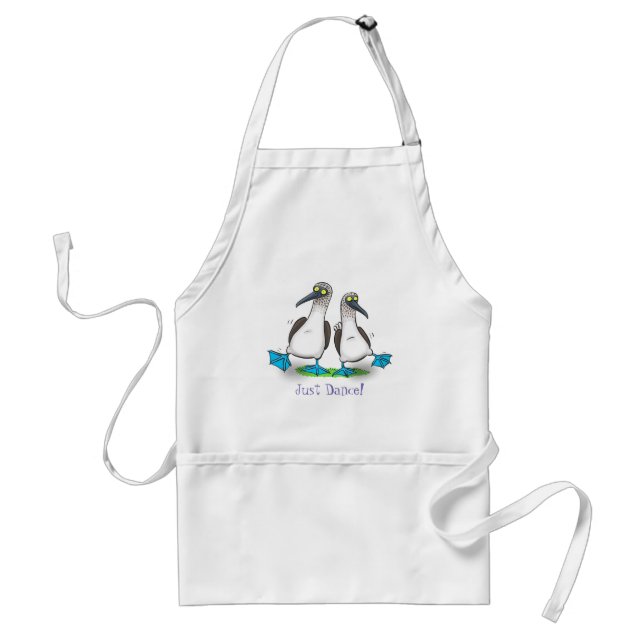 Funny, happy blue footed boobies dancing cartoon adult apron (Front)