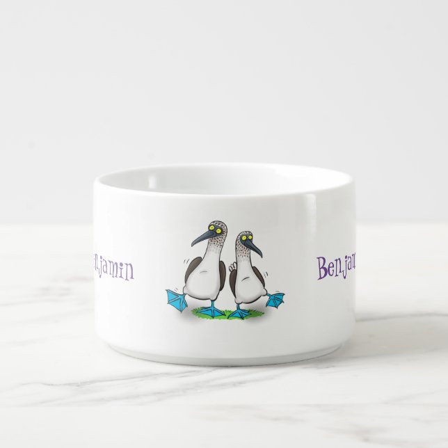 Funny, happy blue footed boobies dancing cartoon bowl (Center)