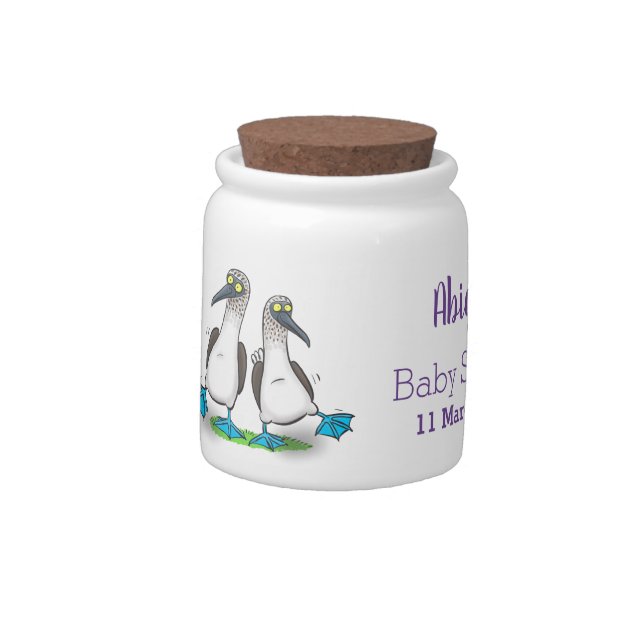Funny, happy blue footed boobies dancing cartoon candy jar (Left)
