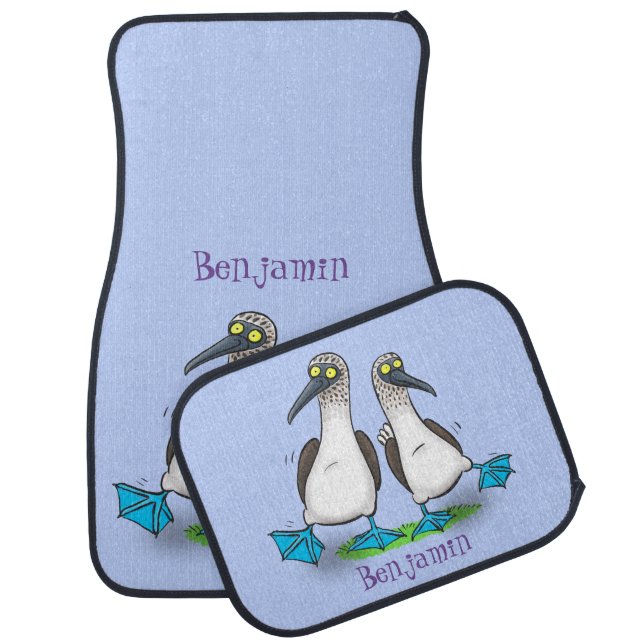 Funny, happy blue footed boobies dancing cartoon  car floor mat (Set)