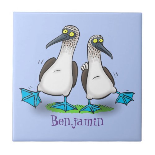 Funny happy blue footed boobies dancing cartoon ceramic tile