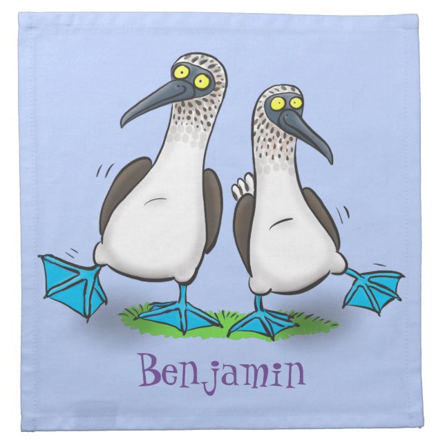 Funny, happy blue footed boobies dancing cartoon cloth napkin (Front)