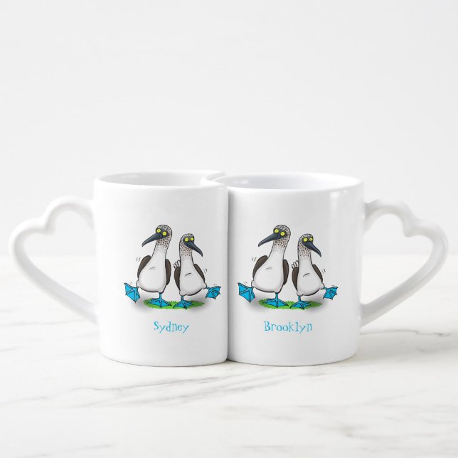 Funny, happy blue footed boobies dancing cartoon coffee mug set (Back Nesting)