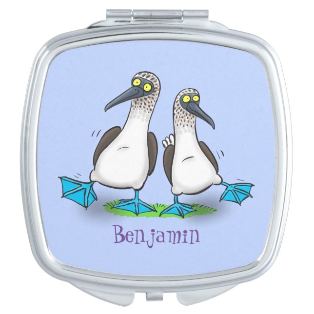 Funny, happy blue footed boobies dancing cartoon compact mirror (Front)