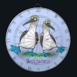 Funny, happy blue footed boobies dancing cartoon dart board<br><div class="desc">We love blue footed boobies! These comical goofy sea birds with their bright blue webbed feet are just fun! All drawn in cartoon style!</div>