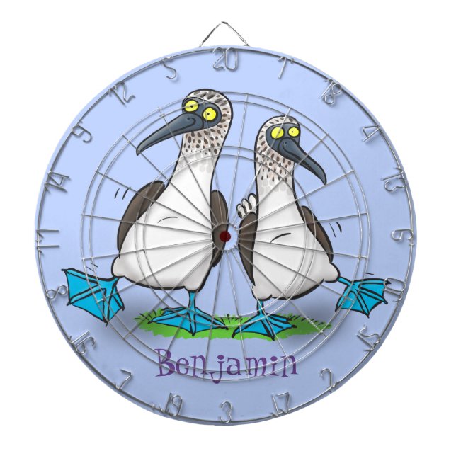 Funny, happy blue footed boobies dancing cartoon dart board (Front)