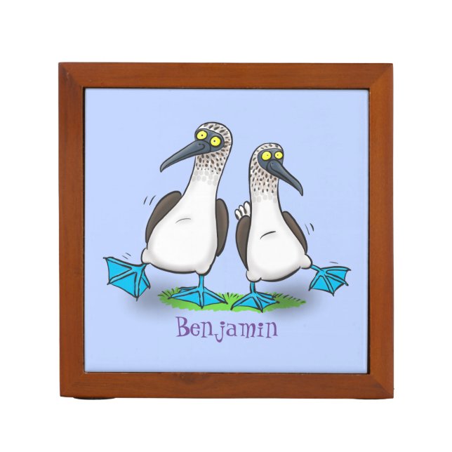 Funny, happy blue footed boobies dancing cartoon  desk organizer (Front)