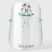 Funny, happy blue footed boobies dancing cartoon face shield (Front)