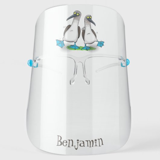 Funny, happy blue footed boobies dancing cartoon  face shield (Front)