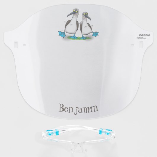 Funny, happy blue footed boobies dancing cartoon  face shield (Front w/Glasses)