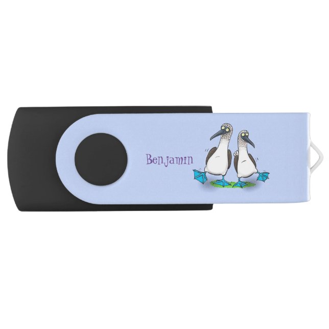 Funny, happy blue footed boobies dancing cartoon flash drive (Front)