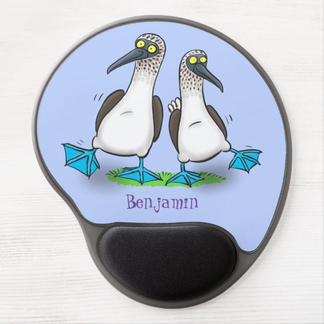 Funny, happy blue footed boobies dancing cartoon gel mouse pad (Front)