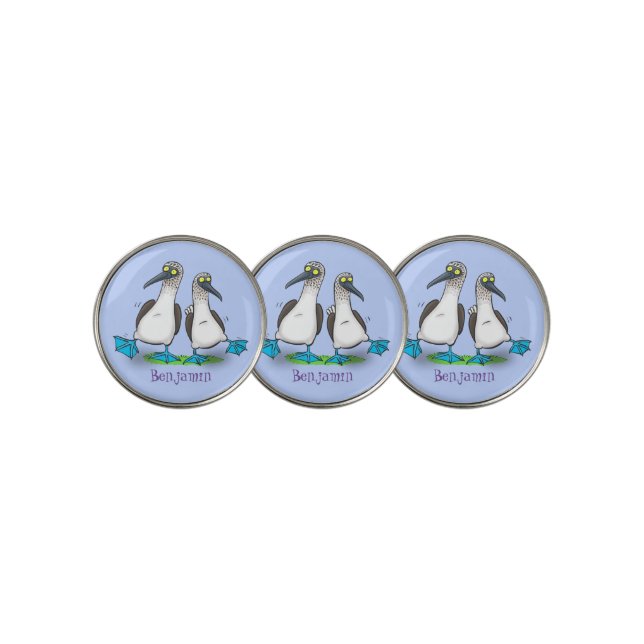 Funny, happy blue footed boobies dancing cartoon golf ball marker (3 Up)