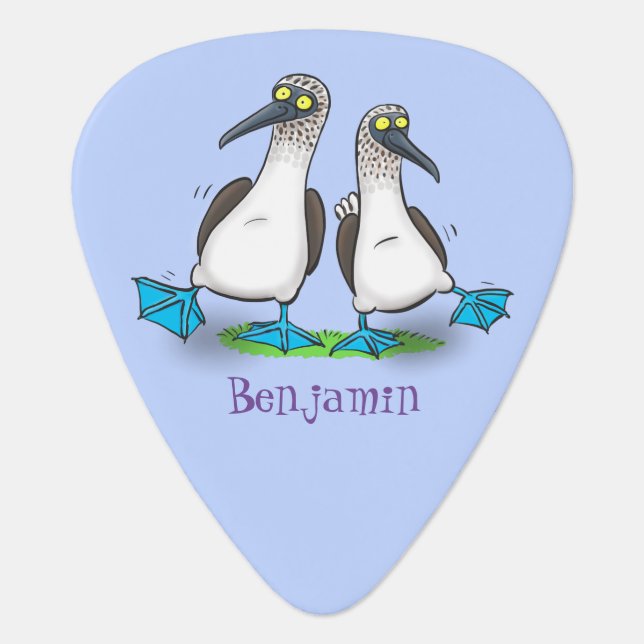 Funny, happy blue footed boobies dancing cartoon  guitar pick (Front)