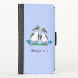 Funny, happy blue footed boobies dancing cartoon iPhone x wallet case
