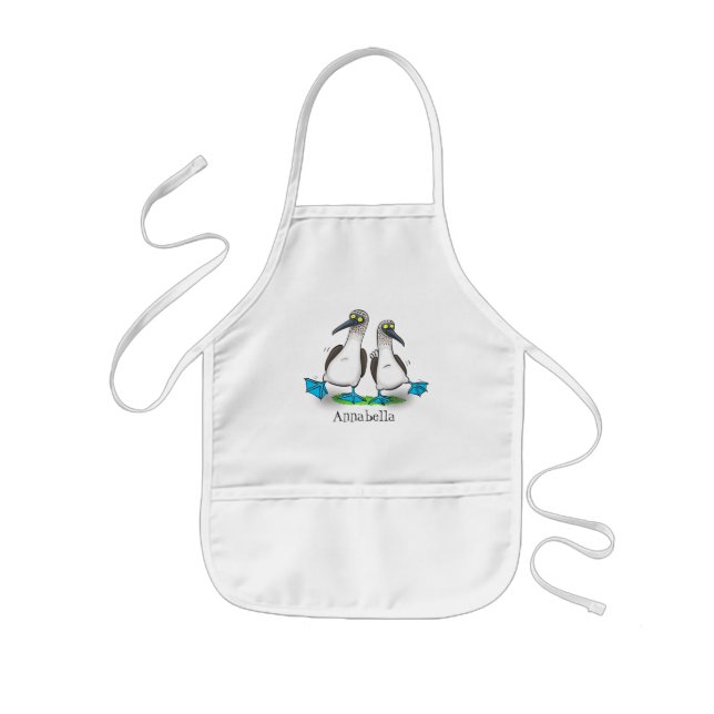 Funny, happy blue footed boobies dancing cartoon kids' apron (Front)