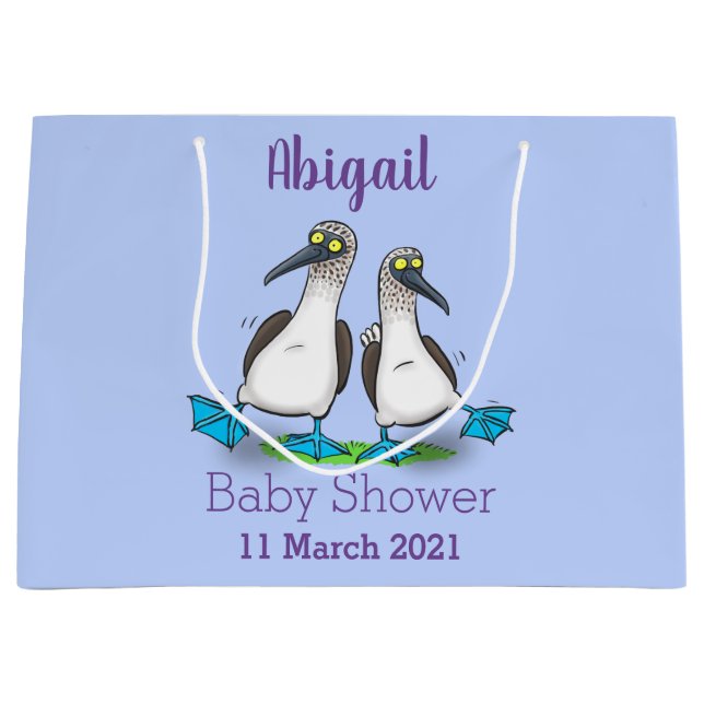 Funny, happy blue footed boobies dancing cartoon  large gift bag (Front)