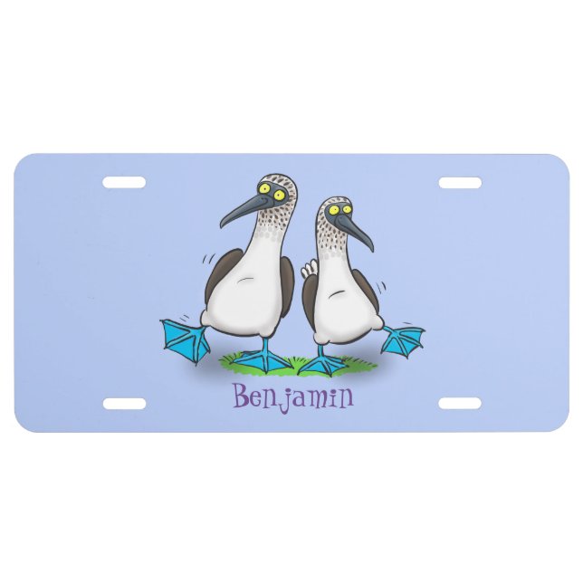 Funny, happy blue footed boobies dancing cartoon  license plate (Front)