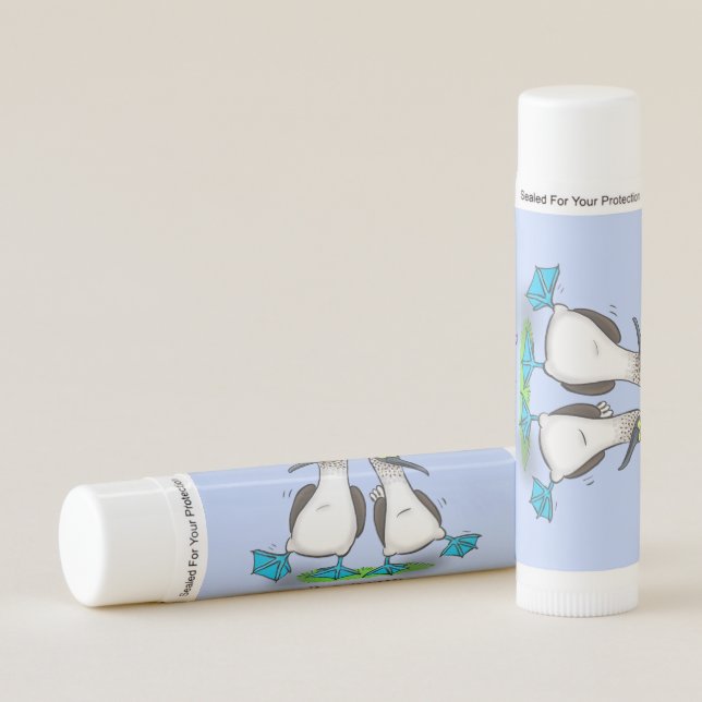 Funny, happy blue footed boobies dancing cartoon  lip balm (Front)