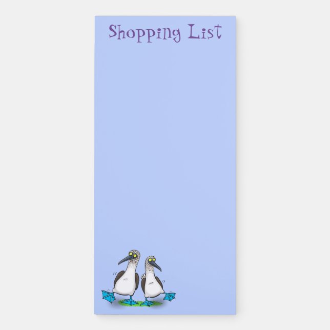 Funny, happy blue footed boobies dancing cartoon magnetic notepad (Front)
