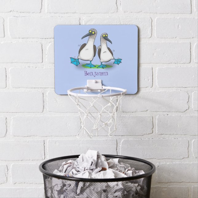 Funny, happy blue footed boobies dancing cartoon mini basketball hoop (In Situ)