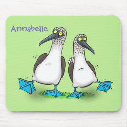 Funny, happy blue footed boobies dancing cartoon mouse pad