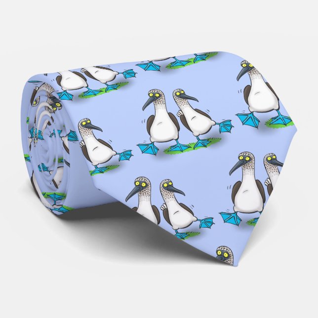 Funny, happy blue footed boobies dancing cartoon neck tie (Rolled)