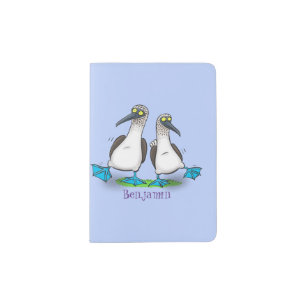 Funny, happy blue footed boobies dancing cartoon passport holder