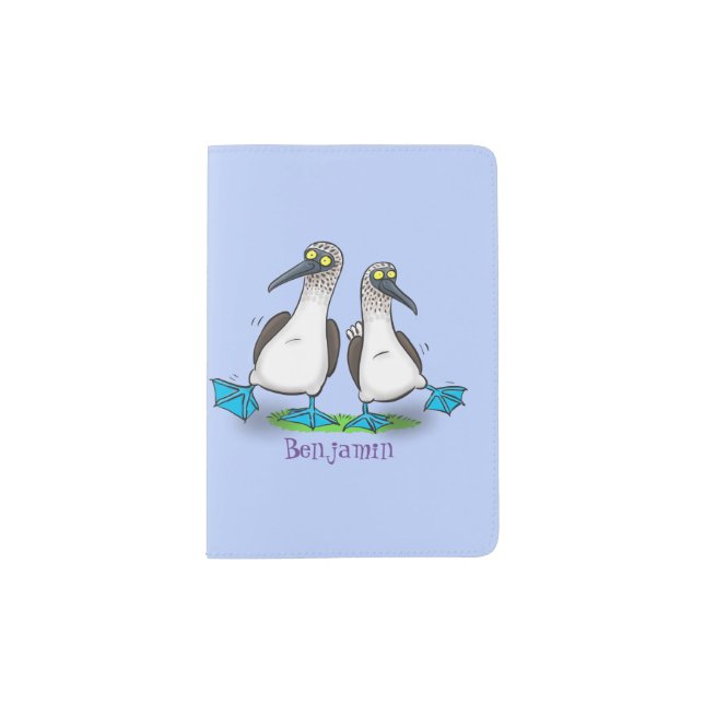 Funny, happy blue footed boobies dancing cartoon passport holder (Front)