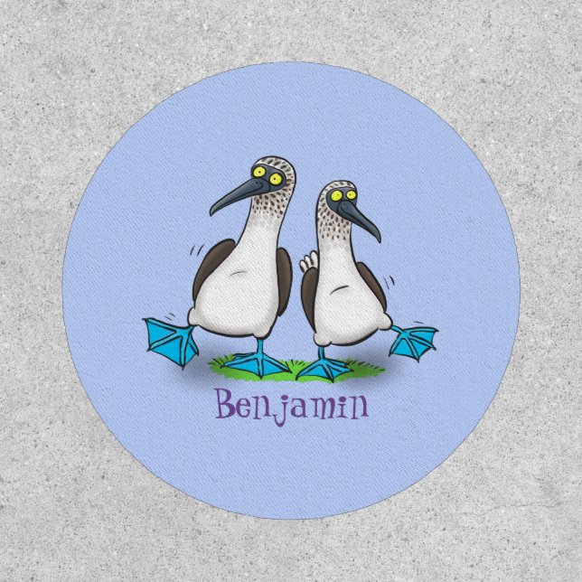 Funny, happy blue footed boobies dancing cartoon patch (Front)