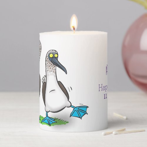 Funny happy blue footed boobies dancing cartoon  pillar candle