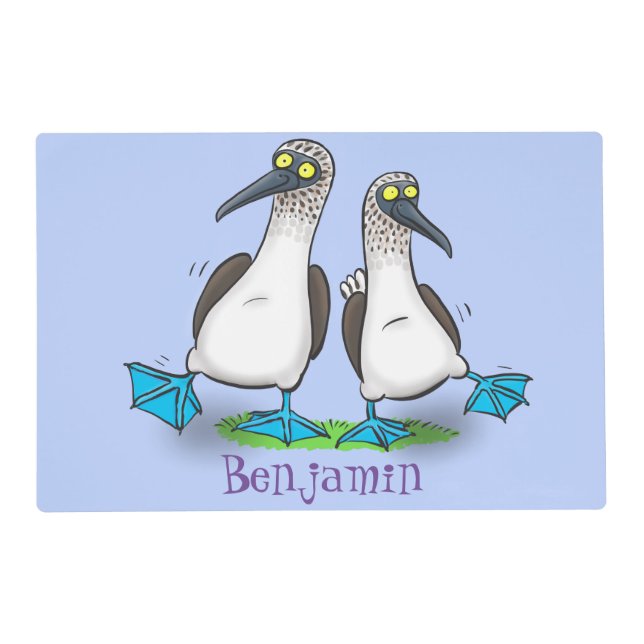 Funny, happy blue footed boobies dancing cartoon placemat (Front)