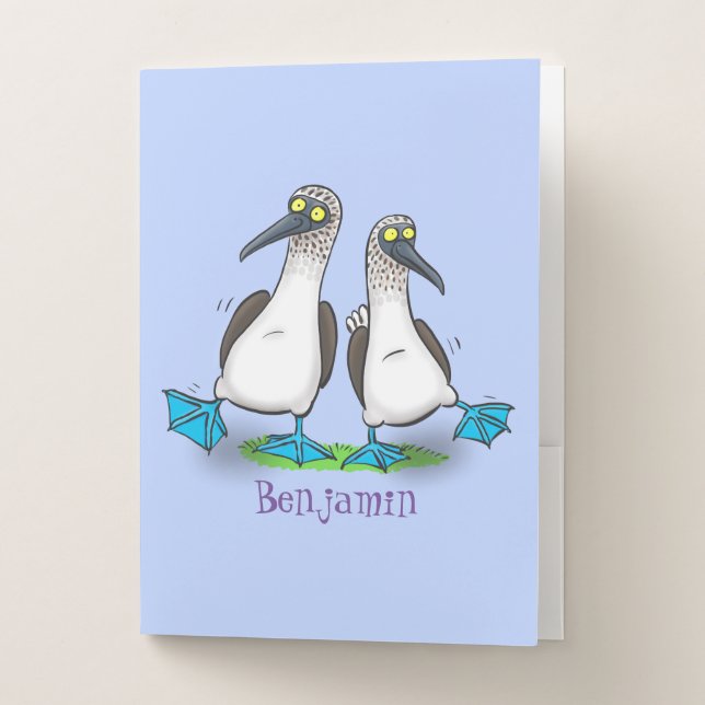 Funny, happy blue footed boobies dancing cartoon pocket folder (Front)