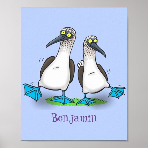 Funny happy blue footed boobies dancing cartoon poster
