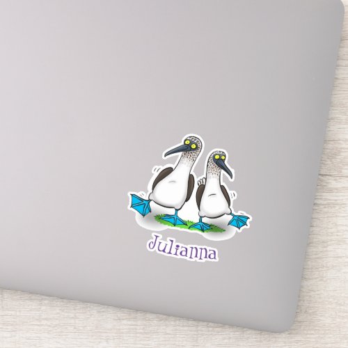 Funny happy blue footed boobies dancing cartoon sticker