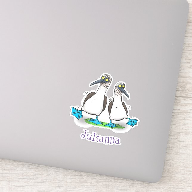 Funny, happy blue footed boobies dancing cartoon sticker (Detail)